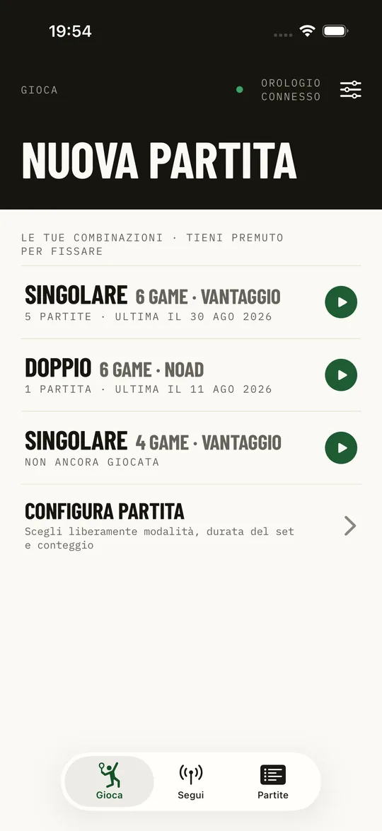 Kortscore su iPhone con i formati di partita salvati