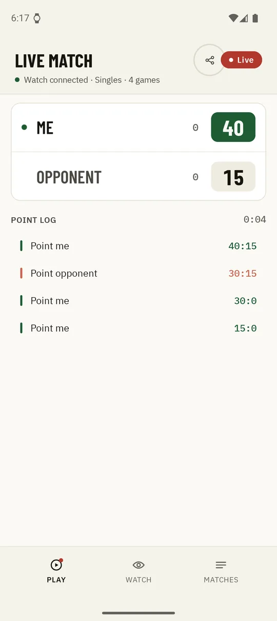 A running match in Kortscore with the live score