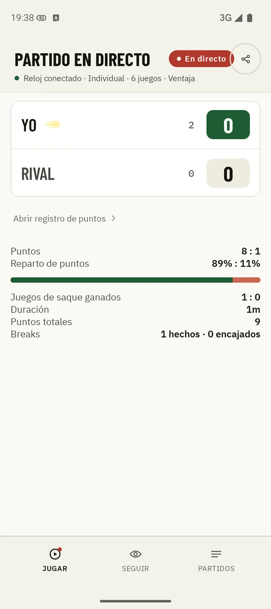 Un partido en curso en Kortscore con el marcador en directo