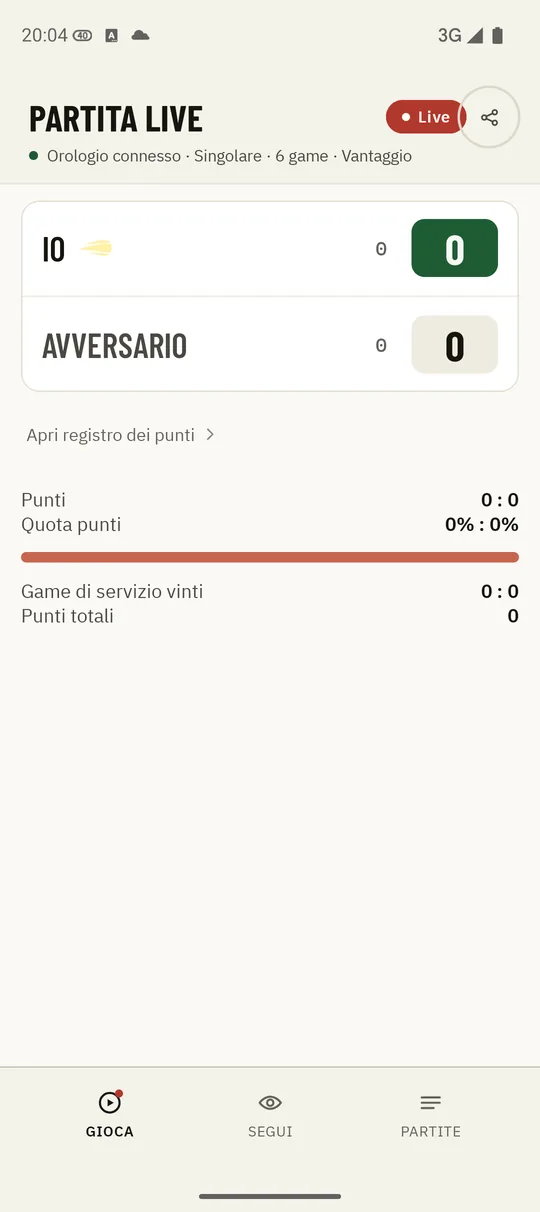 Una partita in corso in Kortscore con il punteggio live
