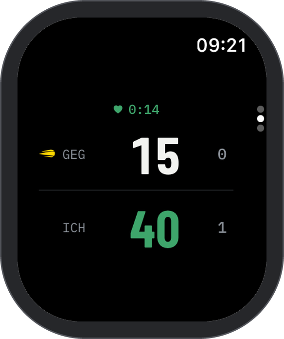 Kortscore sur une Apple Watch affichant le score en cours